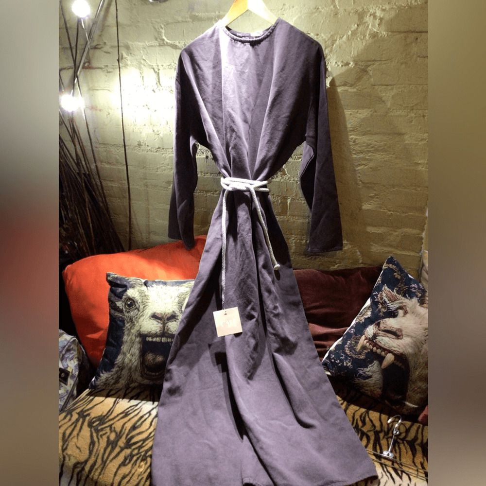 NEW! Rare Los Angeles Apparel Long Sleeve Tie-Waist Maxi Dress in Charcoal Gray